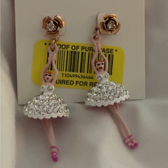 Betsey Johnson Pink and White Ballerina Earrings and Necklace - Picture 2 of 8